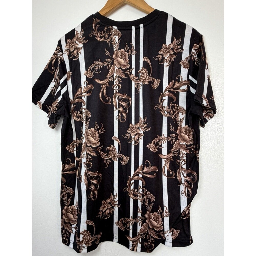 Guess Baroque Floral Striped T-Shirt Black Brown Size Large - Picture 7 of 10